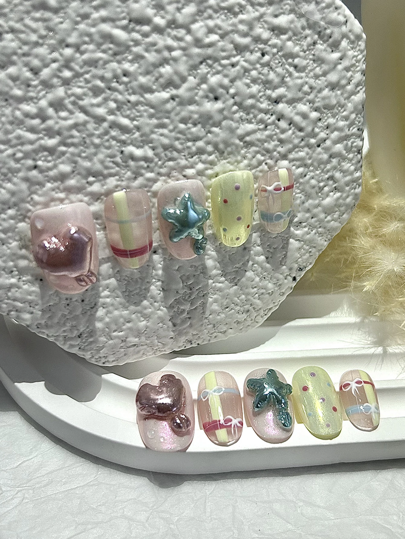 10 قطع الصيف حيوية الدوبامين اليدوية الصحافة على الأظافر بالون القلب ستار الحلو ولطيف الأظافر كاذبة القابلة للإزالة وقابلة لإعادة الاستخدام