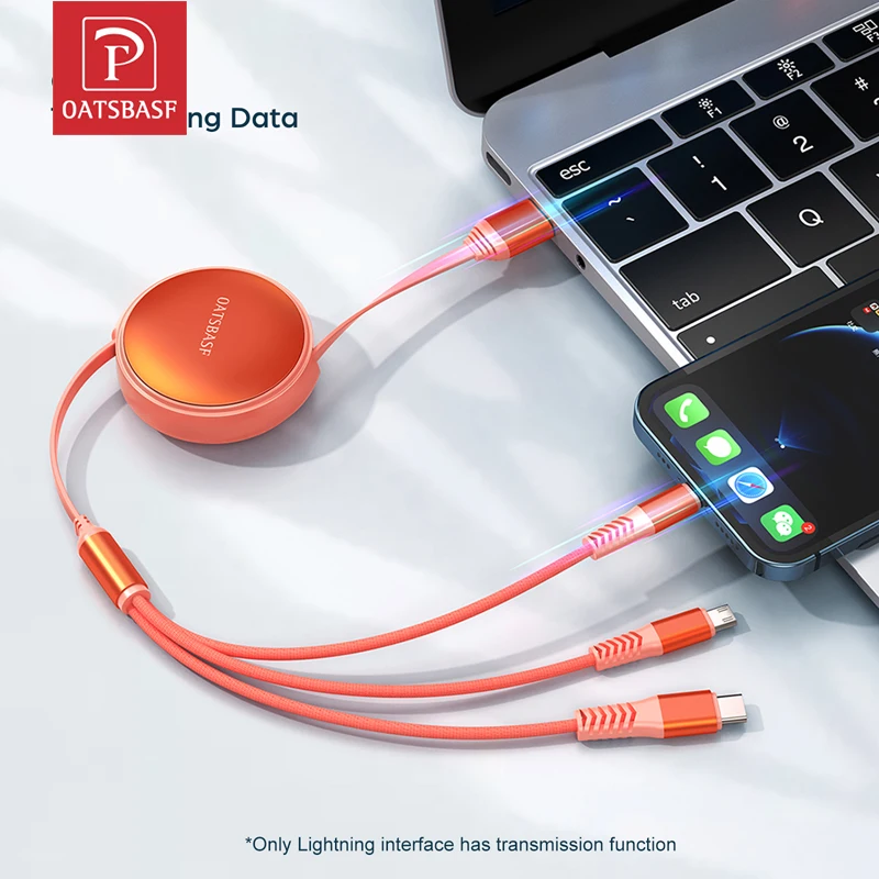 

OATABASF 3 in 1 USB Cable Lightning Micro Type-c For iPhone 13 12 11 Pro Max Huawei Samsung Xiaomi Retractable Fast Charge Cable