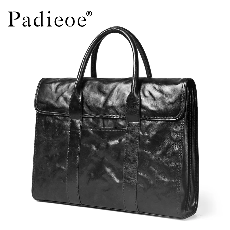 PADIEOE large capacity leather briefcase men\'s business horizontal handbag men\'s cowhide computer bag men\'s bag