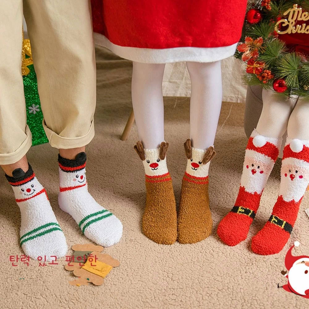 

Comfortable Coral Fleece Christmas Socks Santa Claus Elk Cartoon Hosiery Cloth Accessories Snowman Mid-Tube Socks Women