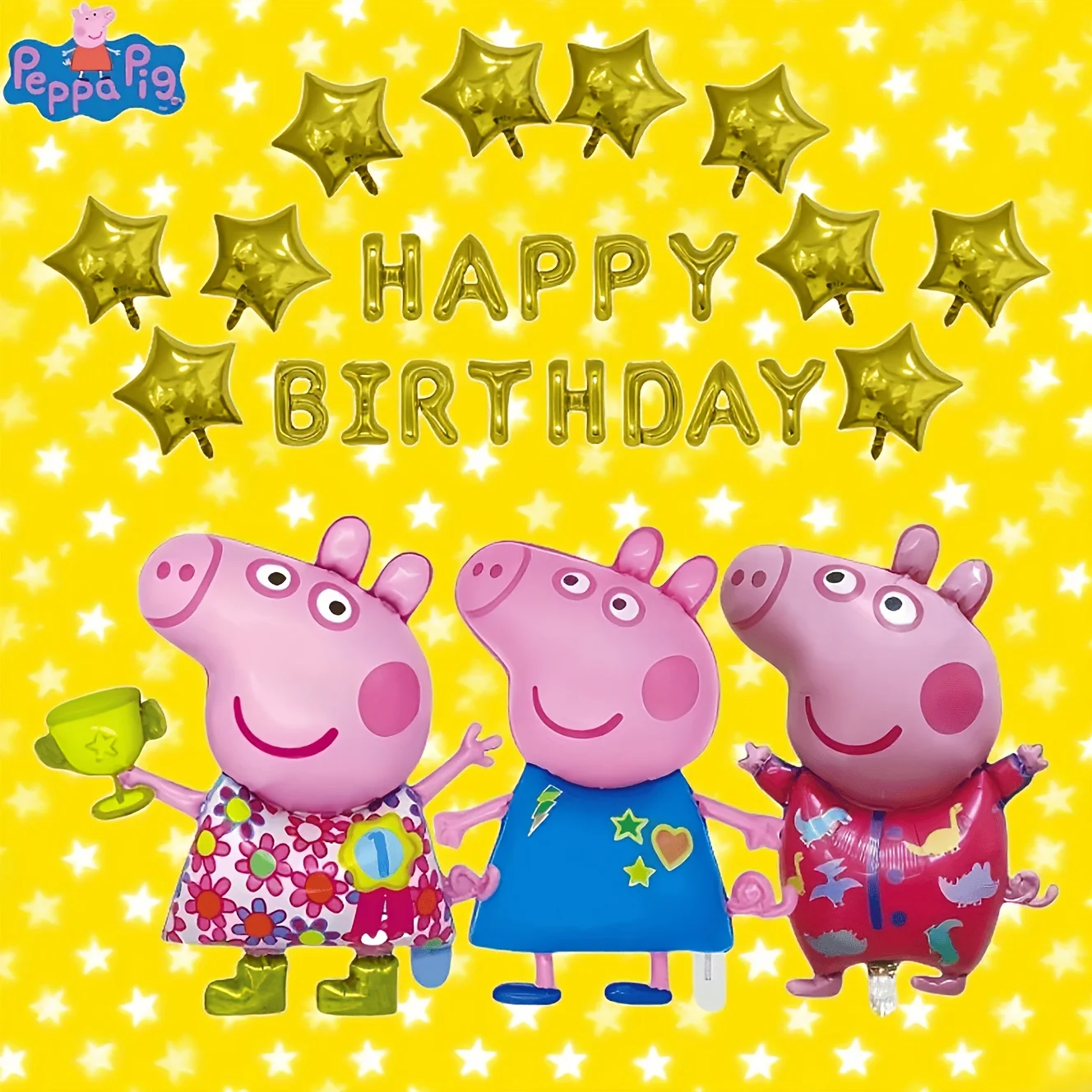 26pcs Peppa Pig Birthday Theme Balloon Set Adorable Star Aluminum Foil Balloons for Party Decorations