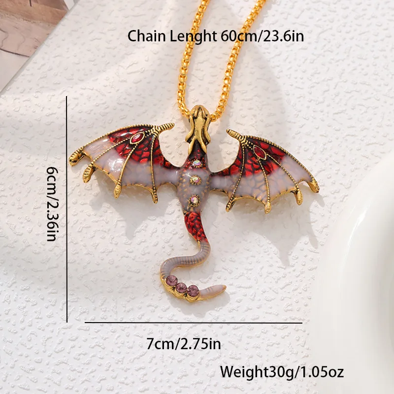 Gothic Flying Dragon Necklace for Woman Man Punk Jewelry Goth Pendants Necklaces Enamel Fly Dragon Collar collares Chain Choker
