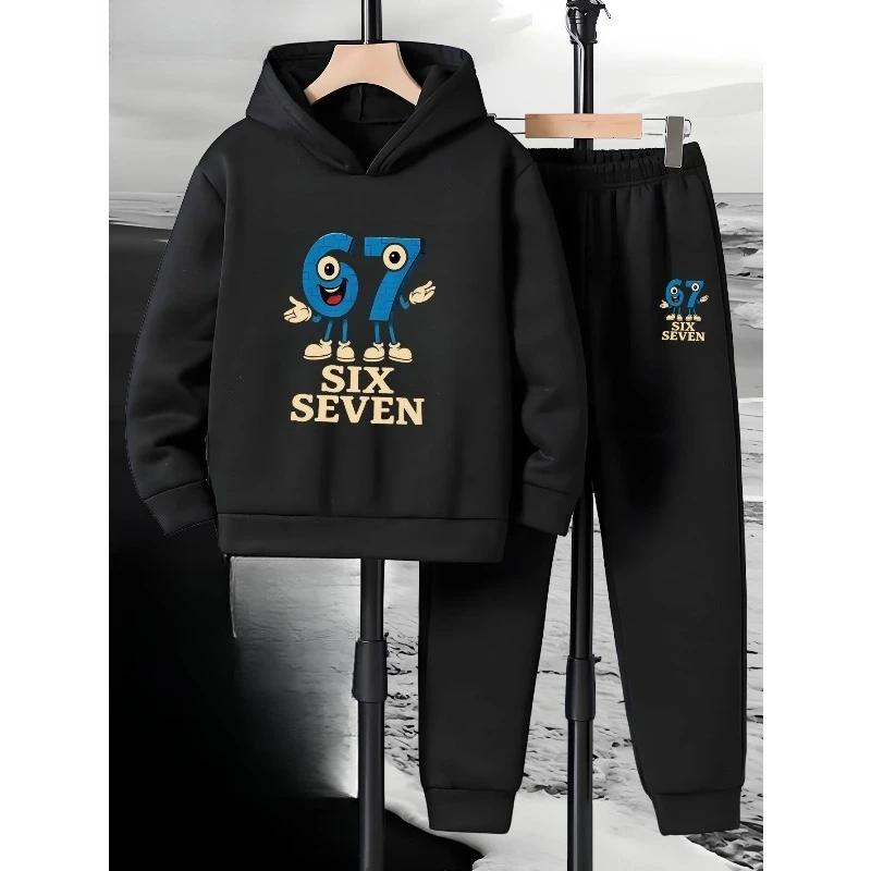 2025 Ensemble sweat-shirt à capuche décontracté et chaussures de jogging avec dessin animé 67 impression 3D pour le confort extérieur et un usage quotidien