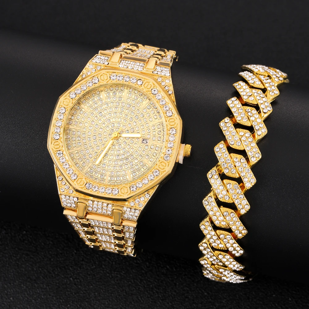 Iced Out Watch for Men Gold Watch for Men Hip Hop Fashion Cool Bling Bling Gold Diamond Luxury Mens Watch Dropshipping Relogio