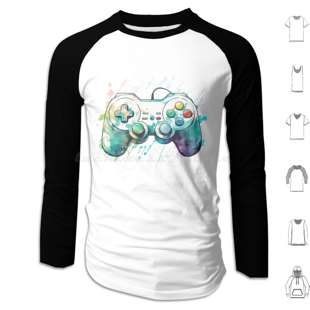 Watercolored Joystick Hoodies Long Sleeve Joystick Game Controller Game Gaming Controller Game Stick Console Video Game