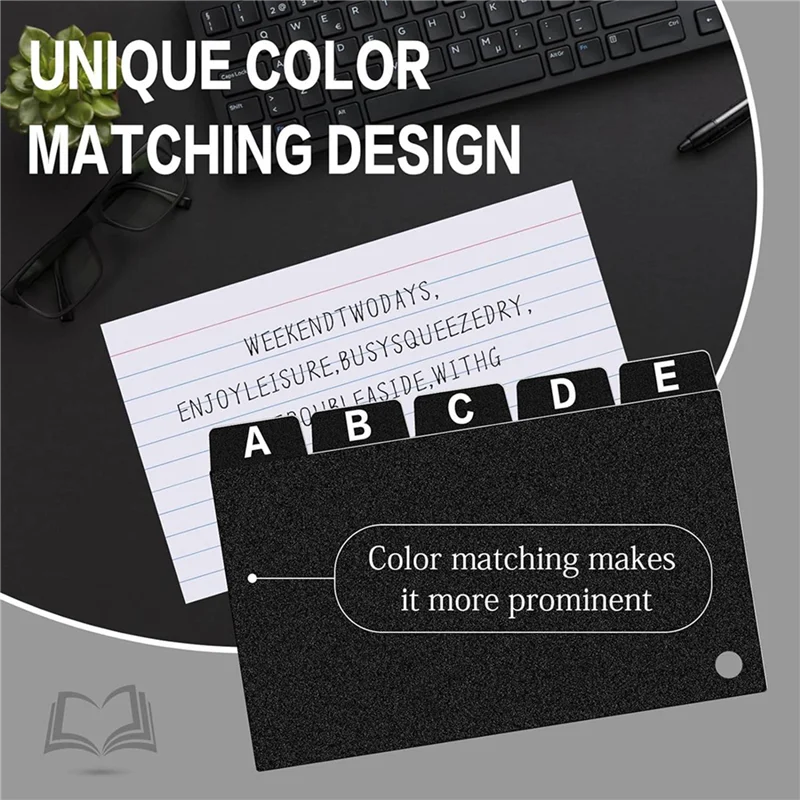 124 조각 검정색 색인 카드 분배기 3X5, 링 색인 카드 주최자가있는 알파벳 탭 색인 카드 분배기