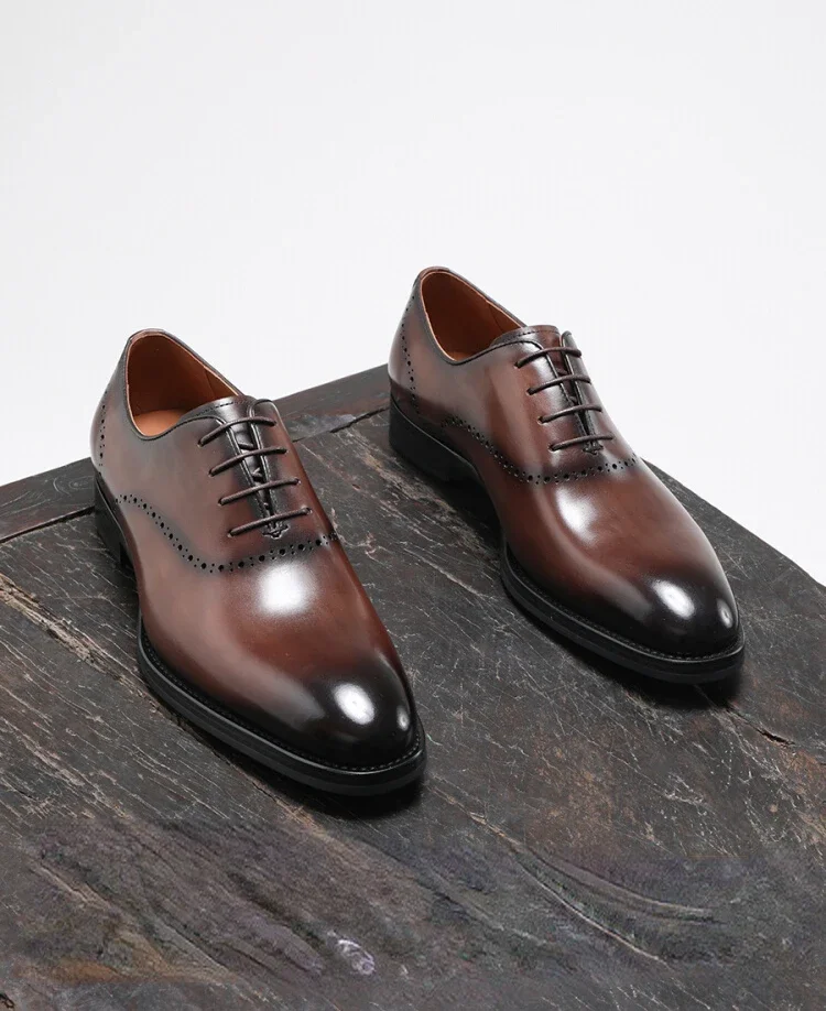 

2025 Spring and Autumn New Men's Formal Shoes Genuine Leather Thick Sole Lace Up Business Casual Shoes Groom Wedding Shoes