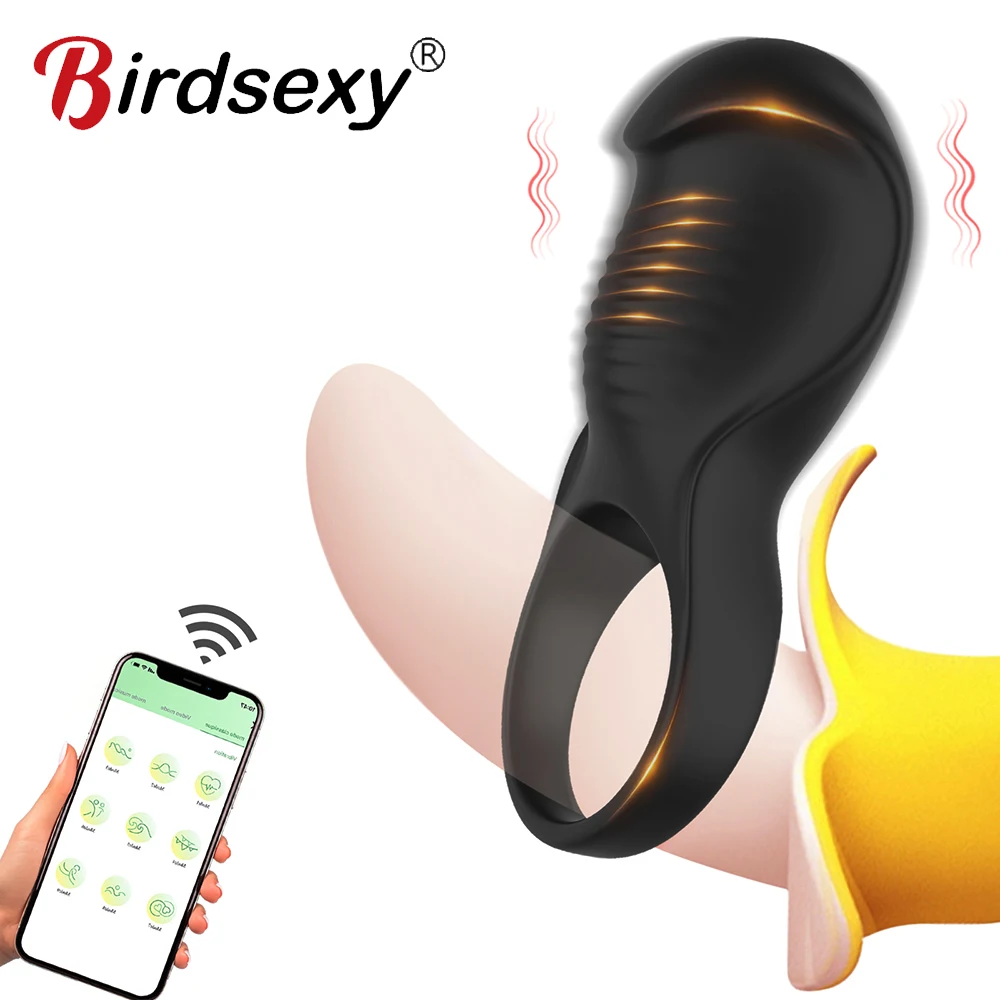 APP التحكم هزاز خاتم الديك للرجال تأخير القذف القضيب الدائري الجنس لعب قفل Penisring كوكرينج الكبار الذكور الجنس لوازم 18 #1