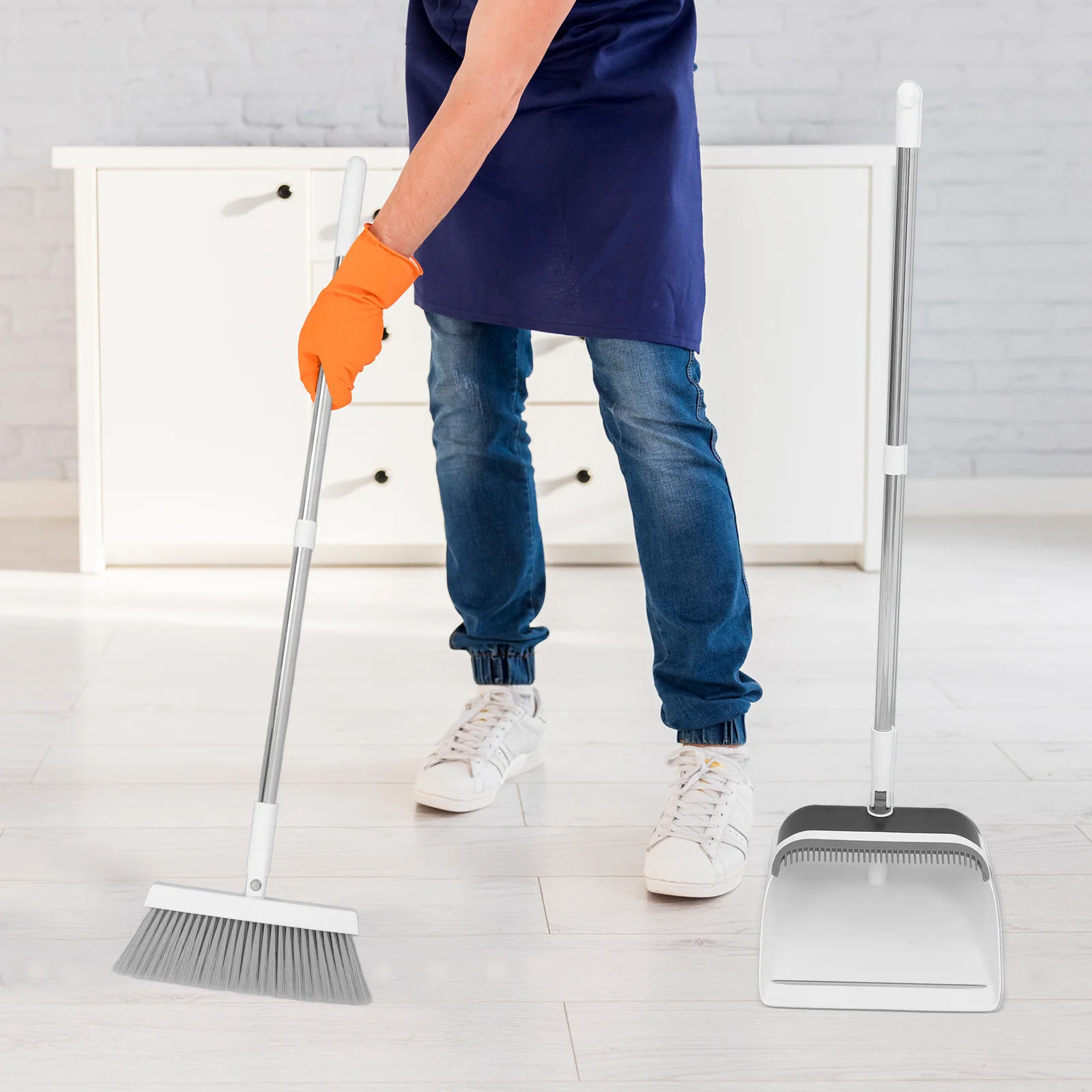 

1Set Soft Bristle Dustpan and Broom Set Heavy Duty for Home Office Floor Cleaning Long Handle Broom Kit Convenient Lightweight