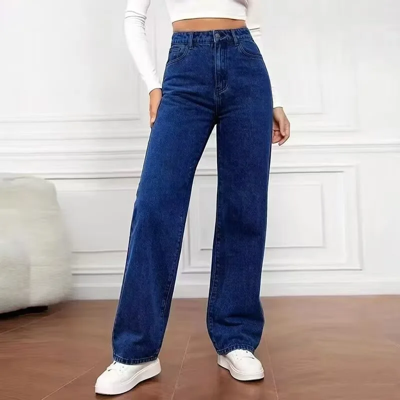 Women's High Waist Straight Leg Wide Leg Jeans Draping Feel Retro Style Casual Trousers Loose Fit Long Pants by KOBPt