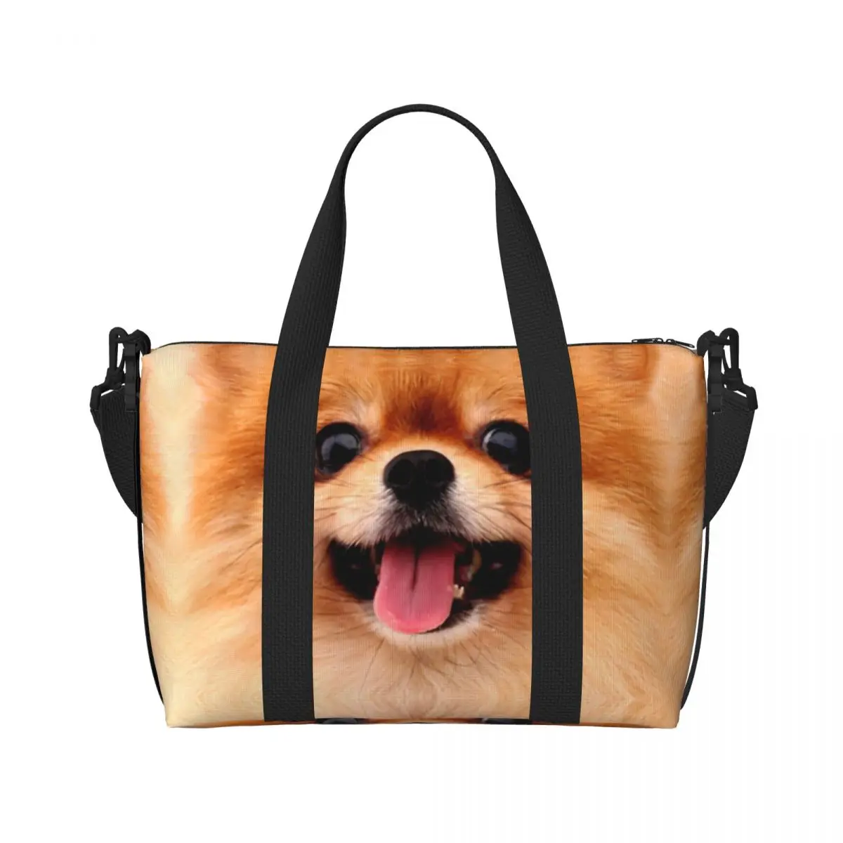 Custom Large Pomeranian Puppy Tote Bag Women Spitz Pom Dog Shoulder Shopper Gym Beach Travel Bag