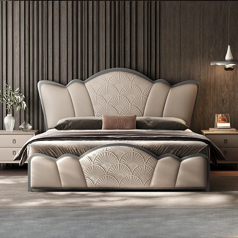 

Headboard Frame Double Bed Leather King Size Decoration Full Twin Double Bed Lit Luxury Letto Matrimoniale Bedroom Furniture