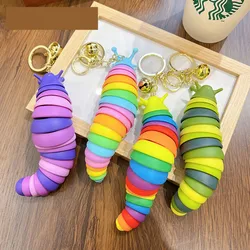 Fidget Slug Keychain Toys 3D Articulated Stretch Caterpillar Sensory Stress Relief Flexible Hand Toy Keyring Pendents for Kids