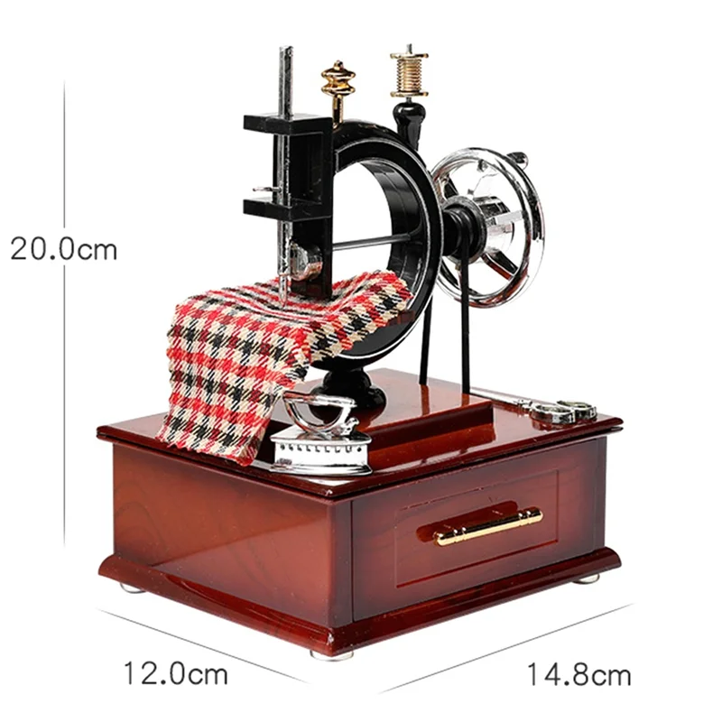MAKE-재봉틀 모양의 뮤직 박스, 빈티지 미니 레트로 스타일 재봉 시계, 데스크탑 장식용 뮤지컬 박스 14.8 X 12 X