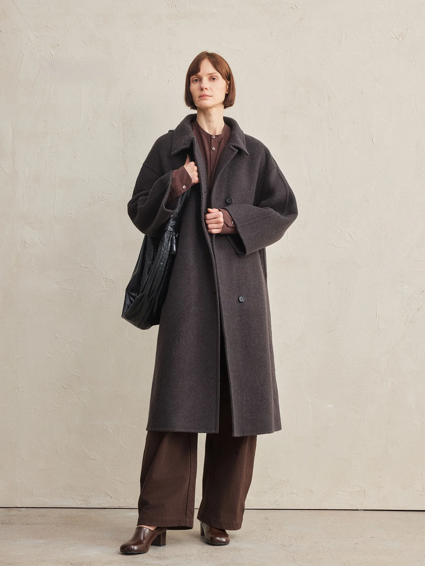 

Пальто WUUO из двусторонней шерсти и шелка с верблюжьим пухом, осенне-зимнее, элегантное, с V-образным вырезом, однотонное, с длинными рукавами