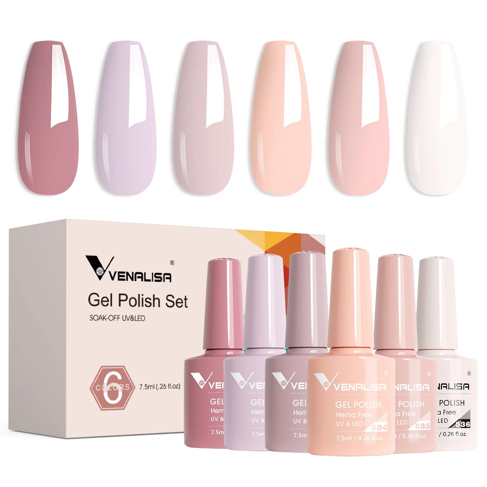 Rose Rubber Base Venalisa Nail Gel Polish 6pcs/Kit HEMA FREE Jelly Pink Color Self Leveling Gel Long Wear Nail Manicure Set