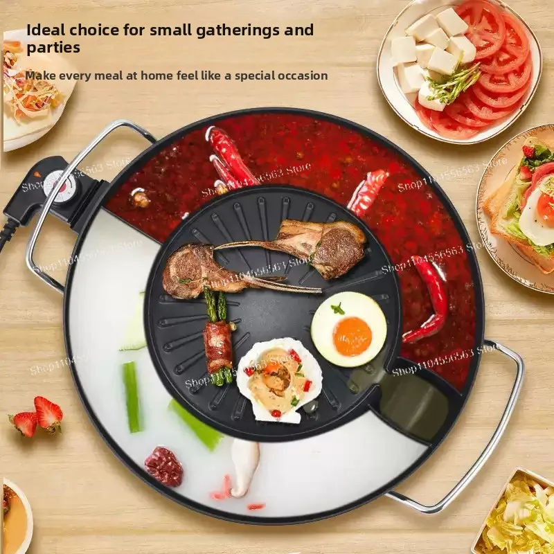 Dual-sided Electric Grill Pan - Multi-functional Hot Pot & BBQ Combo, Indoor Electric Hot Pot with Grill