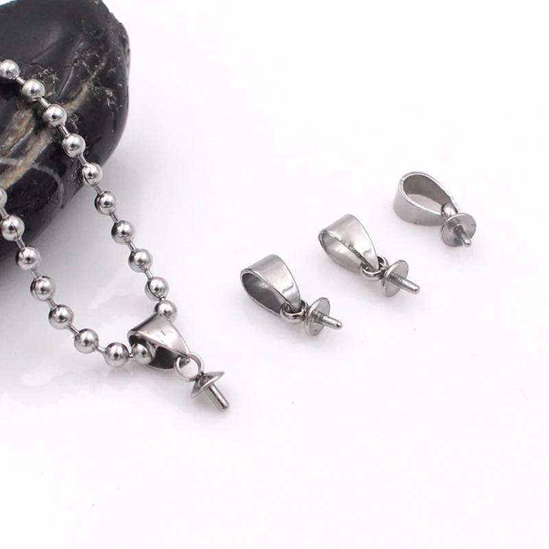 10pcs Stainless Steel Pearl Cup Charm Clasps Connector Peg Pin Bails for DIY Half Drilled Beads Dangle Necklace Jewelry Making image 6