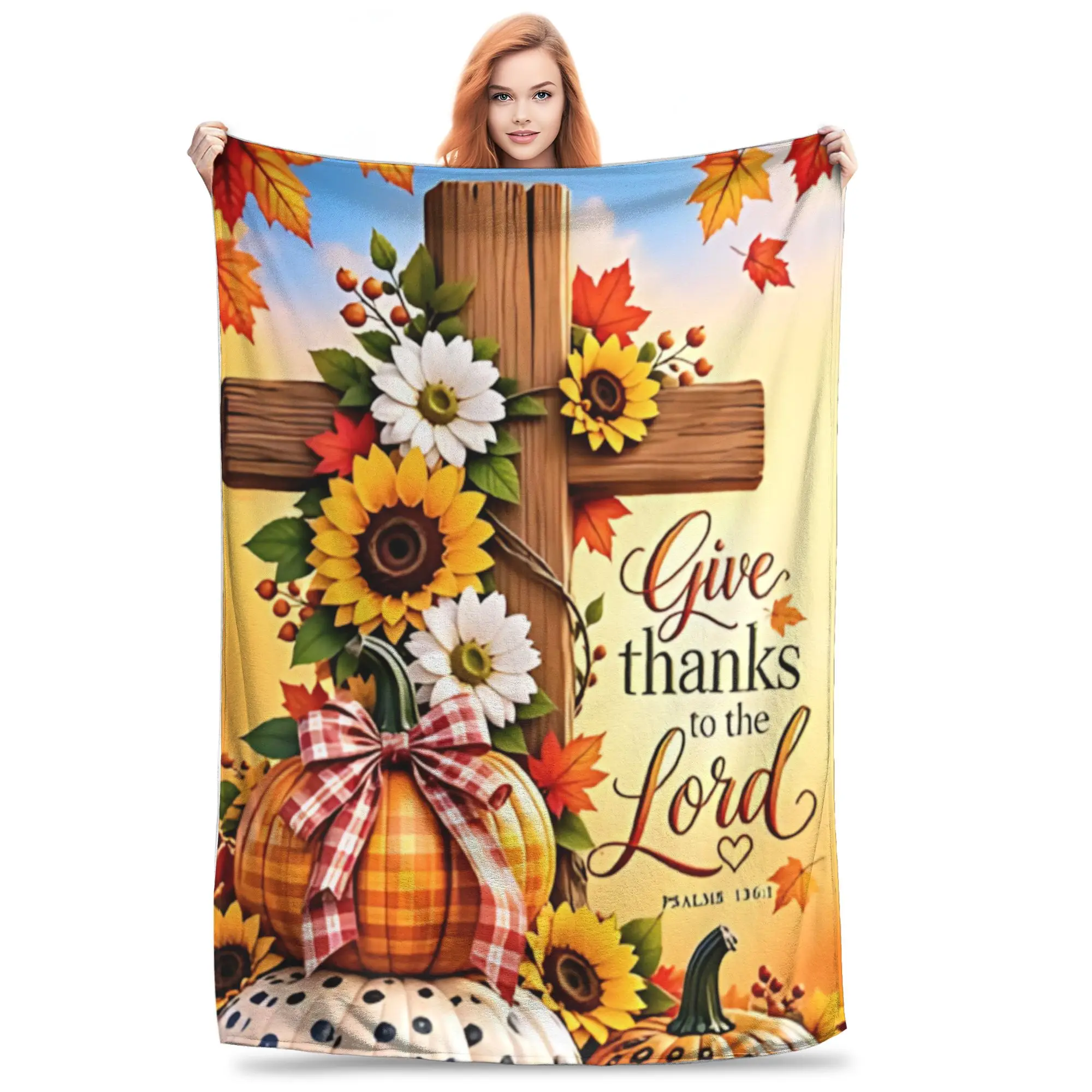 1PC Home Thankful Grateful Blessed  Blanket Throw Super Cosy Plush Living Room Sofa Gift for Christmas Happy New Year