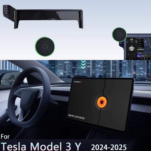 Dla Tesla Model 3 Model Y 2024 2025 Samochodowy uchwyt na telefon Ekran Stała podstawa Samochodowa magnetyczna bezprzewodowa podstawka ładująca Samochodowa podpórka MagSafe
