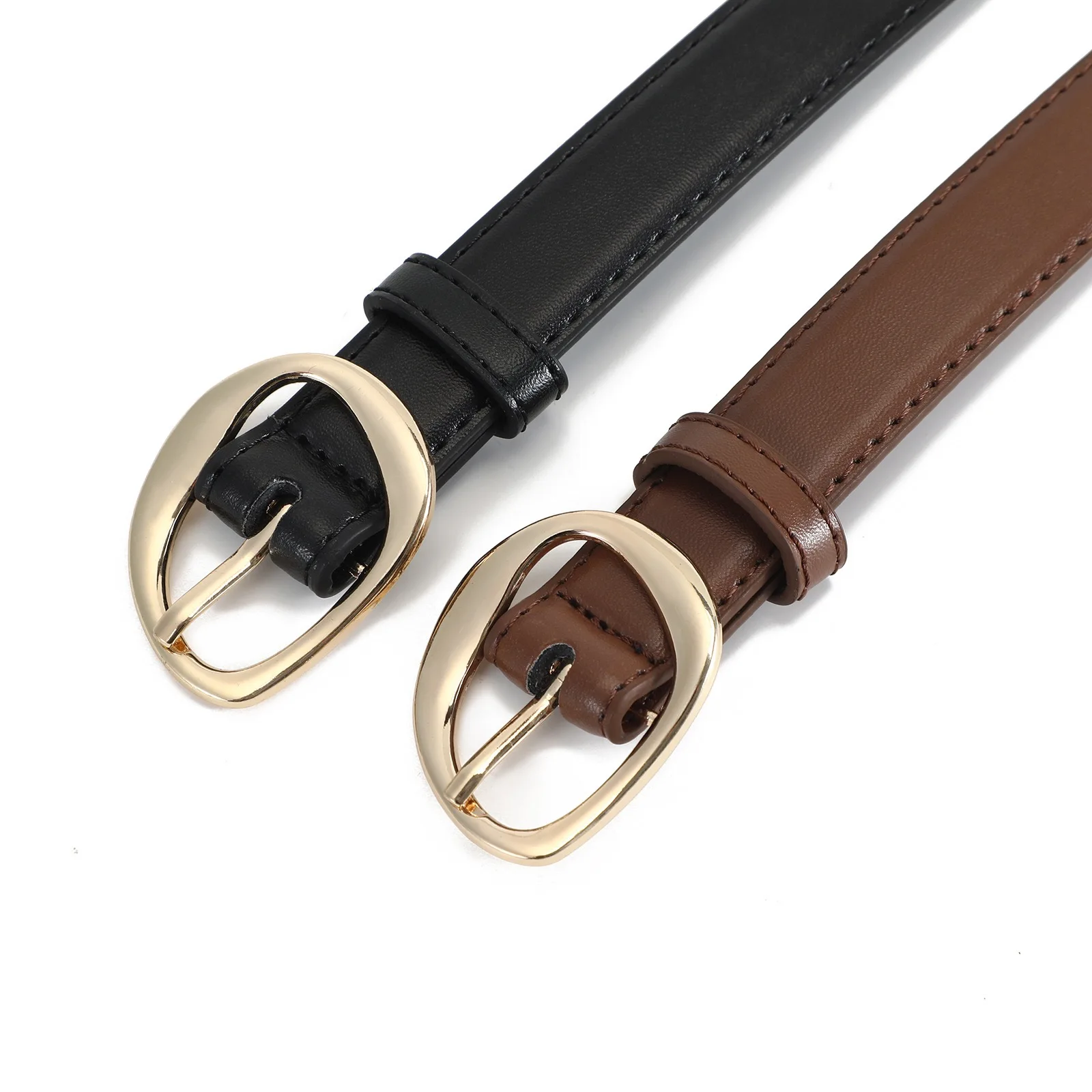 Luxuriöse PU-Ledergürtel für Damen, Modische Goldene Dornschließe, 2,3 cm Breiter Taillengürtel für Kleider & Jeans, Accessoires in Schwarz und Braun – Detail 6