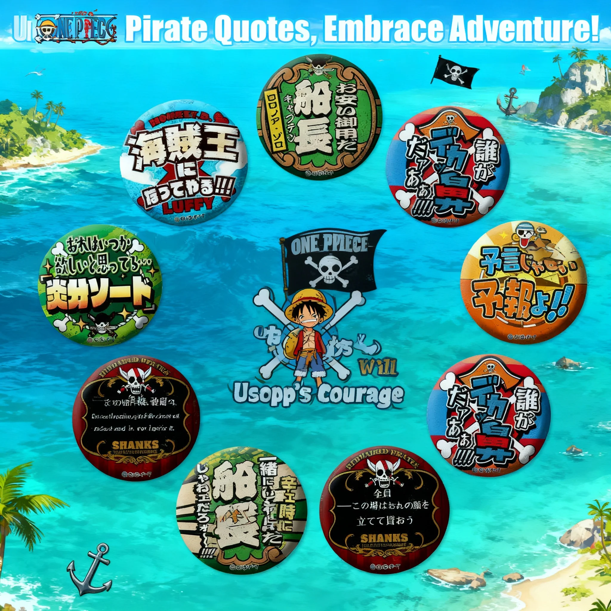 

Набор металлических значков по аниме One Piece: Луффи, Зоро, Эйс, Нами, Шанкс. Броши-аксессуары для косплея. Коллекционный подарок для фанатов.