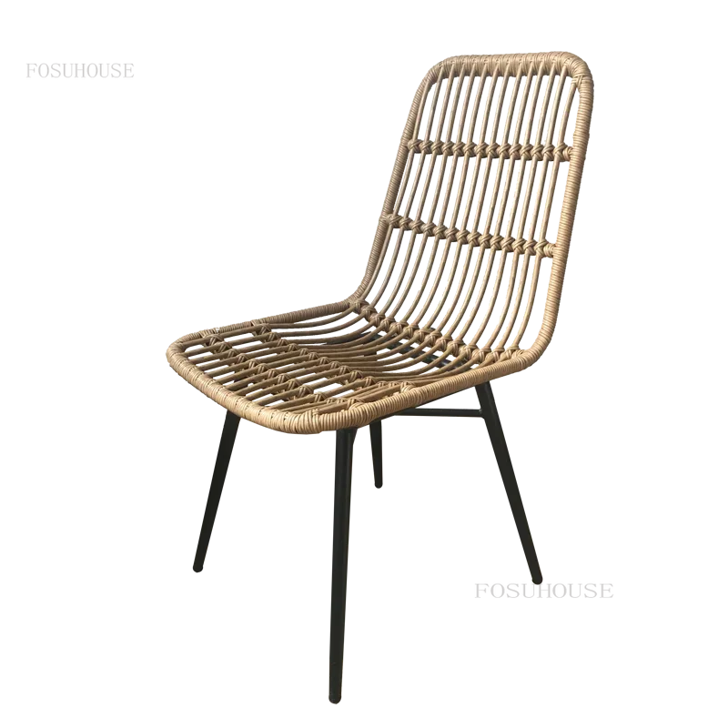 Nordic Rattan Outdoor Chairs Minimalist Modern Wrought Iron Leisure Garden Chair Backrest Balcony Beach Chair Outdoor Furniture