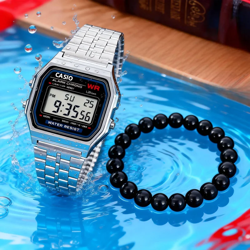 Luxury Watch Bracelet Gift Set Classic Retro Digital Small Square Watch Men Women Waterproof Multifunctional Electronic Wristwat