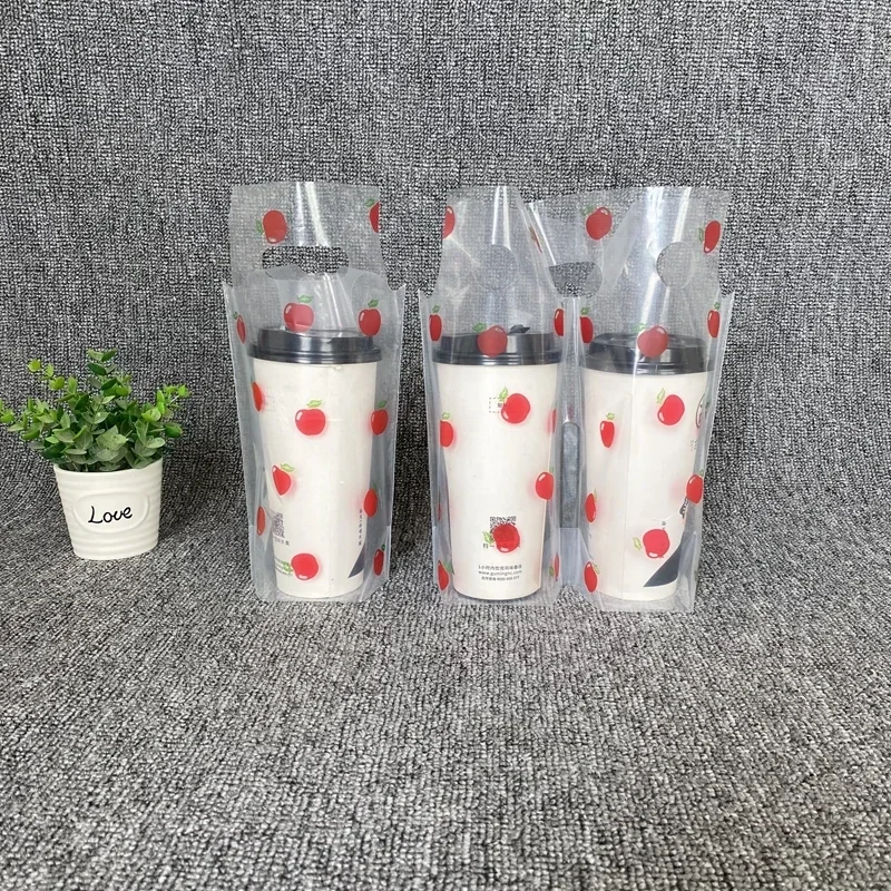 good quality Milk Tea Beverage Cup Packaging Bag Shop Coffee Beer Juice Delivery Bag Pineapple Fruit Pattern Plastic Handbag