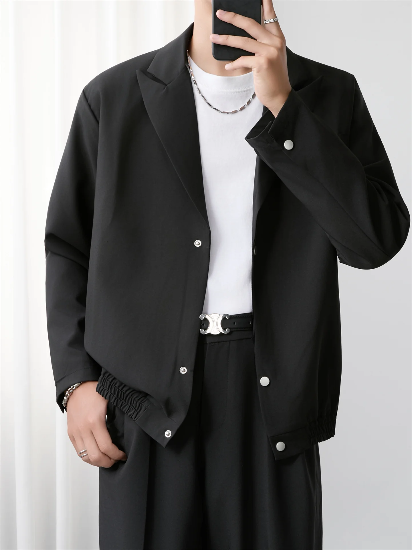 

Casual Bla Suit Jaet for Men Button up Simple Sle Spring Autumn Large Size Men's Faion High Quali Youth Trend