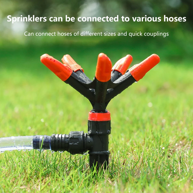 5-Way 360 Degree Rotating Nozzle Automatic Sprinkler For Watering Flowers Vegetables Garden Lawn Irrigation Ground Sprayer