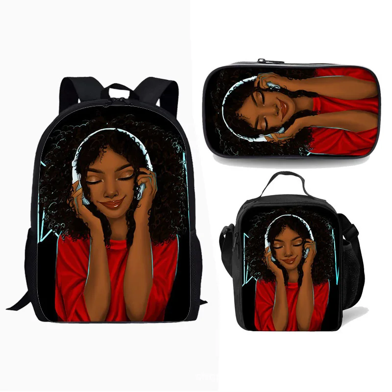Classic Popular black girl African girl 3D Print 3pcs/Set pupil School Bags Laptop Daypack Backpack Lunch bag Pencil Case