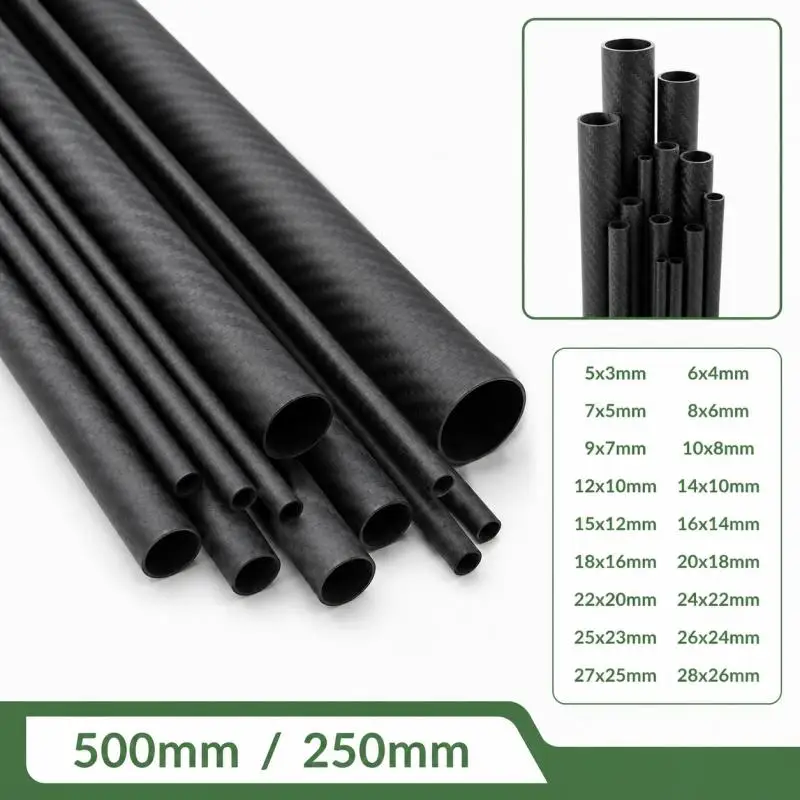 1PCS 3K Carbon Fiber Tube PipeLength 250/500mm High Strength Durables for RCs Models Drones Aerospace DIY