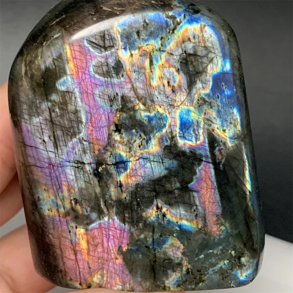 

Outstanding Natural Yellow Orange Blue Colorful Light Labradorite Ornaments Mineral Specimens Pink Purple Labrador Stone Bead