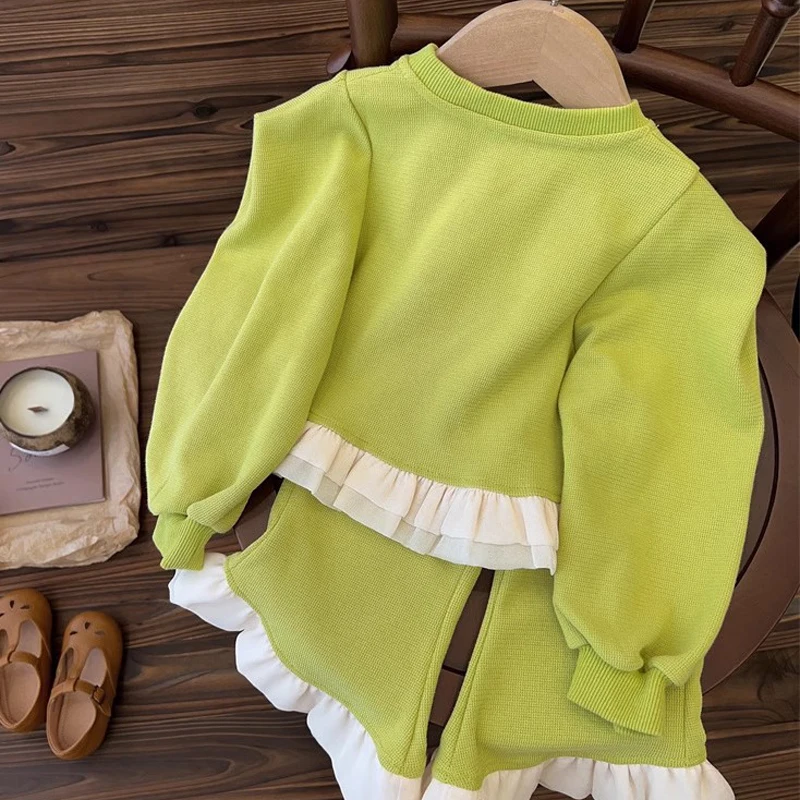 Autumn Girls Clothing Sets Spring Girls' New Cute Set Fashion Sweater Set Decal High Waist Top+Flare Pants 2Pcs Baby Kids Suits