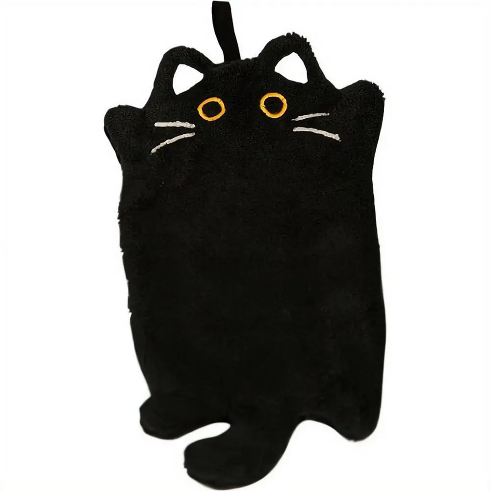 Cat Hand Towel Super-Absorbent Hand Cloth Kitchen Wipe Cloth Cute Black Kitty Handkerchief Bathroom Kitchen Towels - view 5