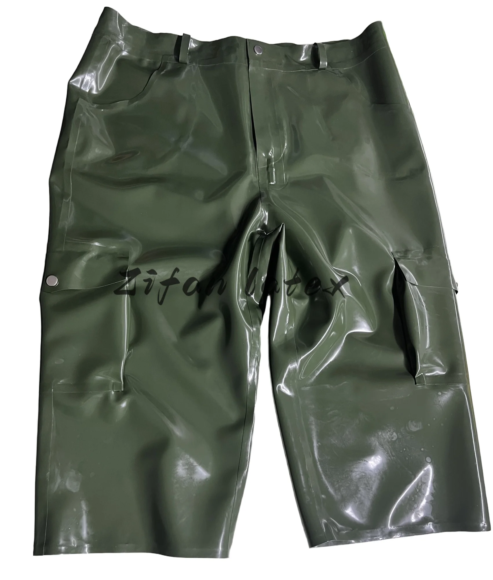 Men's Latex Cargo Shorts Stretch Fashion Rubber Shorts Pockets