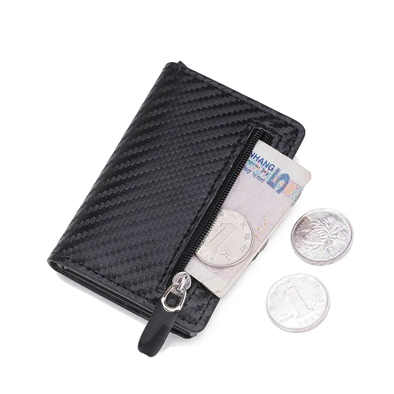 Protección de bloqueo Rfid de fibra de carbono para hombre, billetera de cuero y Metal para tarjetas de crédito