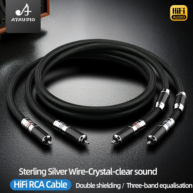 1 Pair HiFi Stereo ATAUDIO  RCA Cable Stereo OCC Hi-Fi Audio Cable 2RCA to 2RCA Interconnect Cable