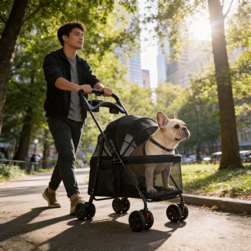 Multi-functional Pet Stroller for Small & Medium Dogs, Foldable Portable Large Elderly Dog Travel Cart for Outdoor Walking