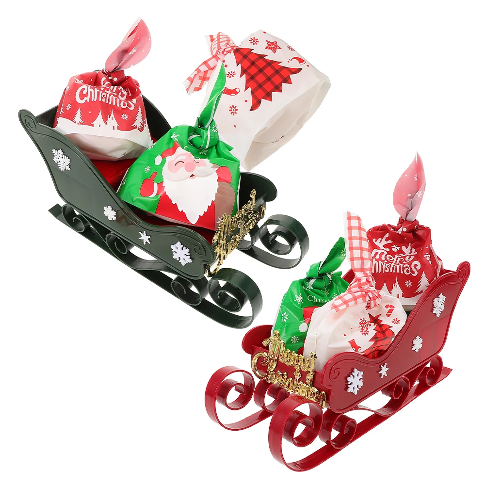 

2 Set Sleigh Decoration Christmas Sled Ornament Shelf Prop Table Candy Basket Plastic Bowl