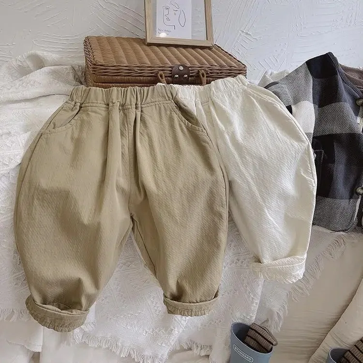 2025 Autumn New Children Loose Trousers Solid Boys Loose Pants Fashion Girls Pocket Pants Baby Harem Pants Cotton Baby Clothes image 2
