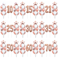 22pcs Rose Gold Number Foil Balloons Happy Birthday Party Decorations Adult Kids 10 11 14 15 16 18 25 30 35 40 50 60 70 Year Old