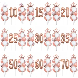 22pcs Rose Gold Number Foil Balloons Happy Birthday Party Decorations Adult Kids 10 11 14 15 16 18 25 30 35 40 50 60 70 Year Old