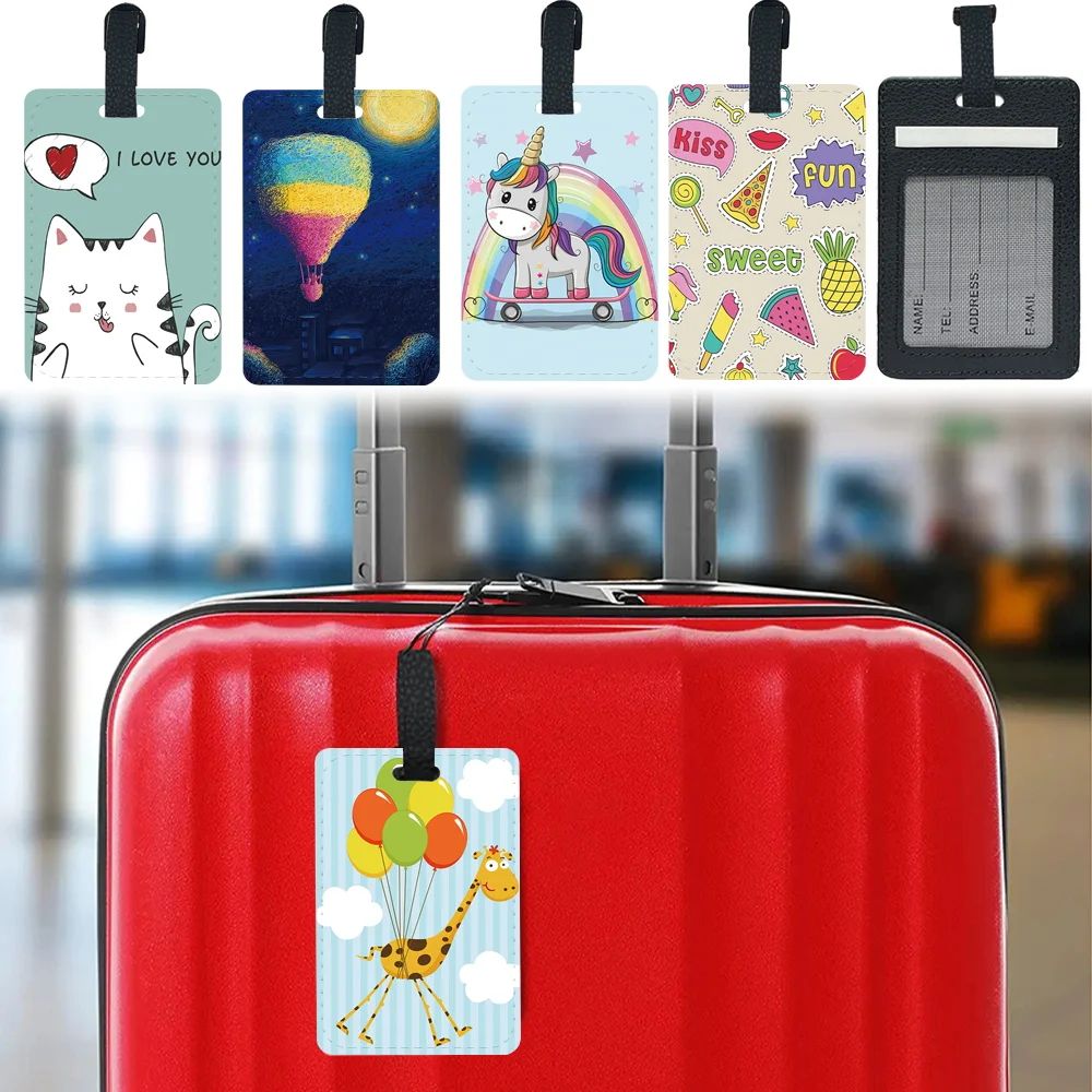 Pu Travel Luggage Tag Portable Personalized Luggage Boarding Pass Fashion Travel Accessories ID Name Address Cartoon Pattern