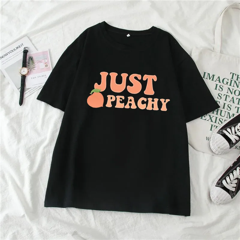 

Fashion Just Peachy Women T-shirt Summer Cute Short Sleeve Vintage Letter Tshirt Printed Harajuku Tshirt Graphic Tops Tee Female