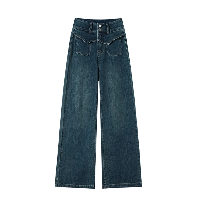 Women's Loose Straight Jeans High Waist Double Button Vintage Streetwear Denim Pants Stretchy Pear Shape Friendly Western Style
