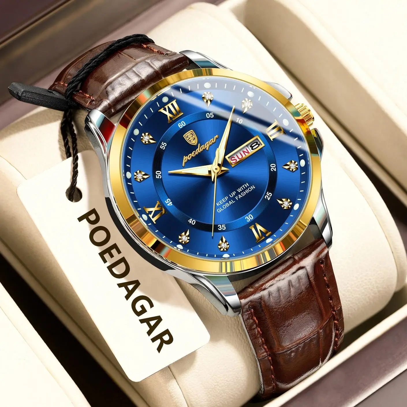 Men's Waterproof Luminous Date Week Business Watch