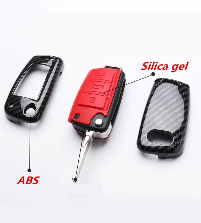 Carbon Fiber Silicon Flip Car Key Cover Case Protection Shell For Audi A1 A3 A4 A6 TT Allroad Q3 Q7 R8 S6 SQ5 RS4 2018 keychain