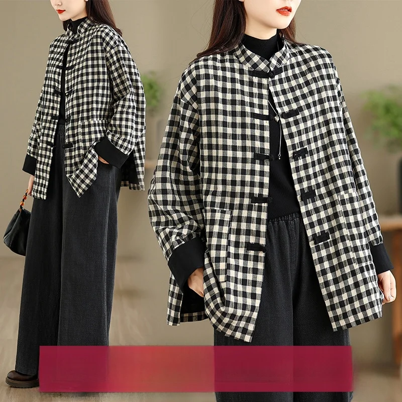 

Slimming Effect Winter New Cotton Gauze Texture National Sle Button Loose Outerwear Chinese Sle Button Top Slimming